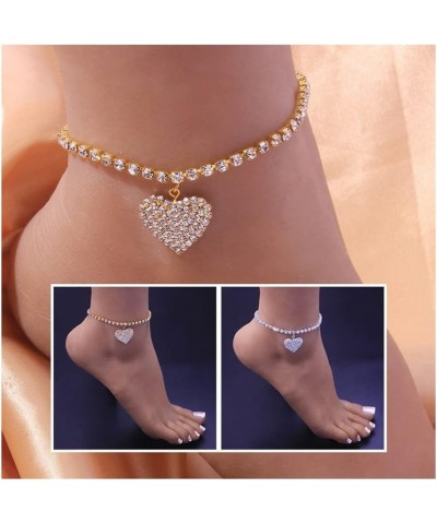 Rhinestone Heart Anklet Bracelet for Women Girls Crystal Tennis Chain Love Heart Anklet,Adjustable Boho Foot Chain Anklet for...