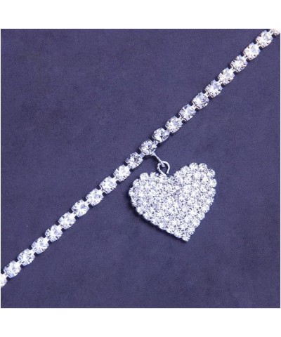 Rhinestone Heart Anklet Bracelet for Women Girls Crystal Tennis Chain Love Heart Anklet,Adjustable Boho Foot Chain Anklet for...