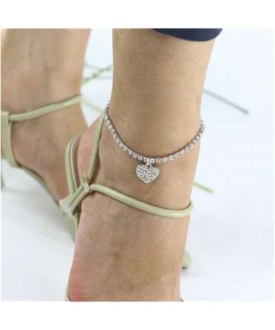 Rhinestone Heart Anklet Bracelet for Women Girls Crystal Tennis Chain Love Heart Anklet,Adjustable Boho Foot Chain Anklet for...