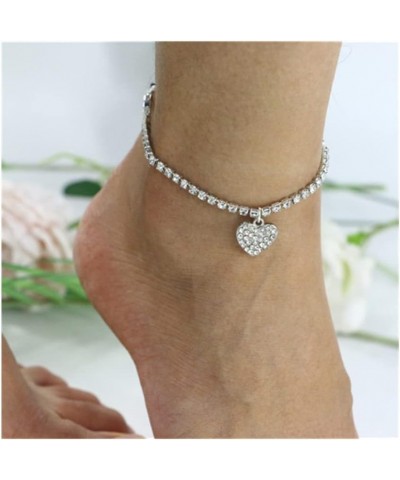 Rhinestone Heart Anklet Bracelet for Women Girls Crystal Tennis Chain Love Heart Anklet,Adjustable Boho Foot Chain Anklet for...