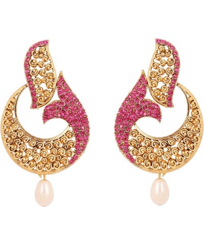 Indian bollywood fish designer dridal jewelry long chandelier earrings in antique gold tone for women. D524 Pink & Pearl $9.2...