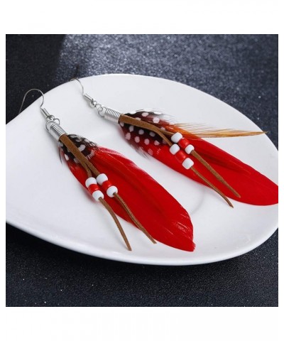 Bohemian Women Indian Feather Beads Tassel Dangle Hook Earrings Jewelry Gift,Valentines Costume Jewelry for Women Girls Purpl...