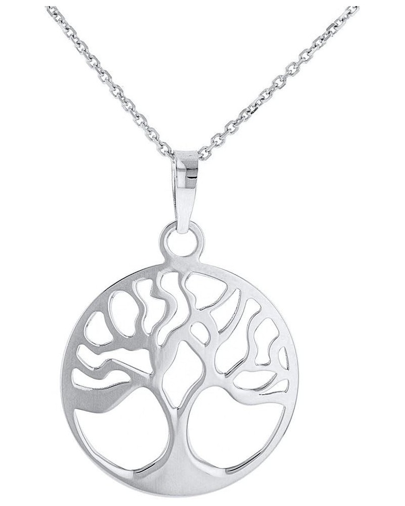 Solid 14k White Gold Tree of Life Disk Chain Pendant Necklace 18 Inches $51.15 Necklaces