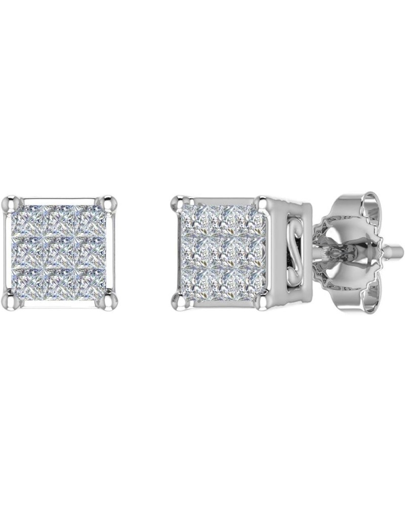 1/10 to 3/4 Carat Invisible Set Princess Cut Diamond Stud Earrings in 10K Gold or 950 Platinum White Gold 0.2 carats $55.00 E...