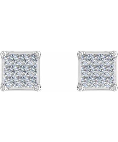 1/10 to 3/4 Carat Invisible Set Princess Cut Diamond Stud Earrings in 10K Gold or 950 Platinum White Gold 0.2 carats $55.00 E...