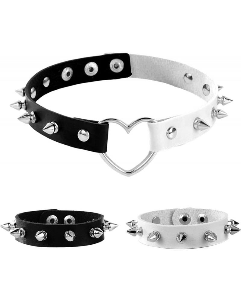 3Pcs Leather Goth Jewelry Choker and Bracelets Set Punk Cosplay Costume Accessories for Women Men Teen Girls A-Black and Whit...