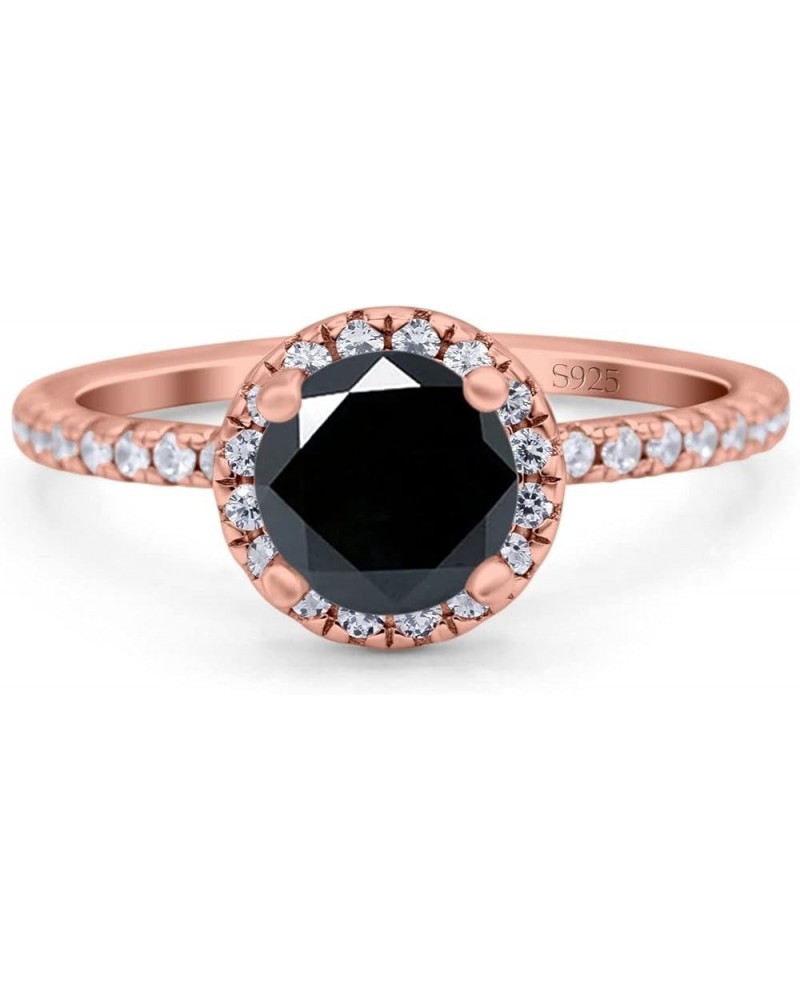 Halo Art Deco Engagement Wedding Bridal Ring Round Simulated Cubic Zirconia 925 Sterling Silver Rose Tone, Simulated Black CZ...