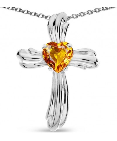 Solid 14k Gold Heart Shape 6mm Ribbed Cross Of Love Pendant Necklace Citrine White Gold $120.24 Necklaces