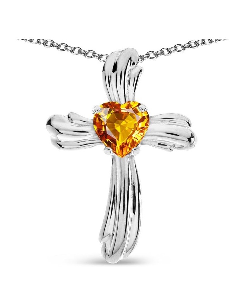 Solid 14k Gold Heart Shape 6mm Ribbed Cross Of Love Pendant Necklace Citrine White Gold $120.24 Necklaces