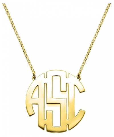 Monogrammed Pendant Necklaces Monogram Necklace for Women Sterling Silver Gold Plated Initial Letter Engraved Toggle Coin Dis...