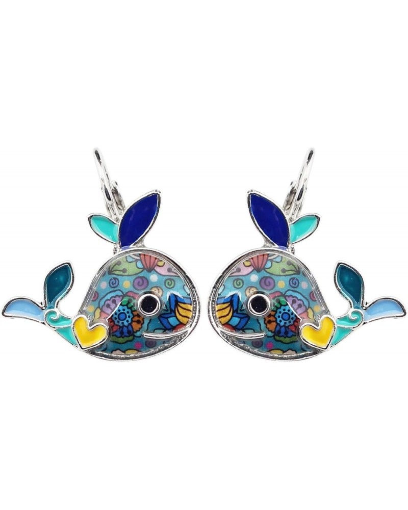 Ocean Collection Enamel Whale Stud Earrings Clip Mini Dangle Jewelry Charms for Women Girls Summer Gift Blue $8.99 Earrings