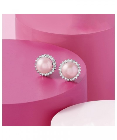 7-7.5mm Cultured Button Pearl and .13 ct. t.w. Diamond Stud Earrings in Sterling Silver Pink Pearl $37.80 Earrings