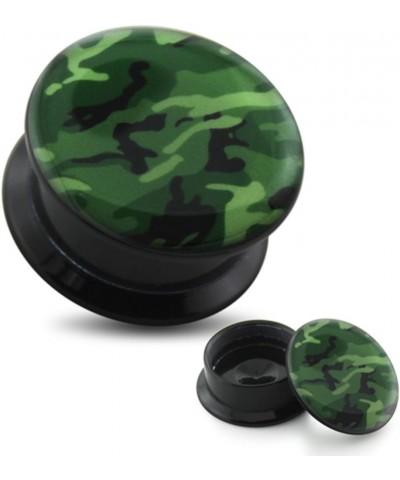 Attractive Green Camouflage Logo Internally Threaded Black Acrylic Double Flared Tunnel Ear Plugs - Sold by Piece 16.0 Millim...