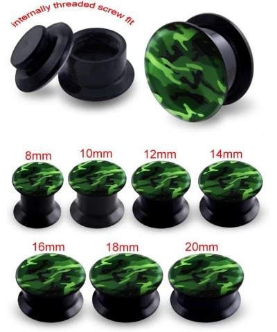 Attractive Green Camouflage Logo Internally Threaded Black Acrylic Double Flared Tunnel Ear Plugs - Sold by Piece 16.0 Millim...