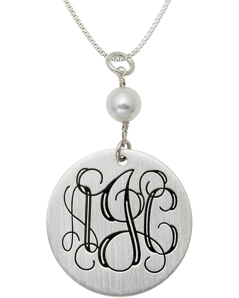 Personalized Alluring Medallion Sterling Silver Necklace. Customize a Round Charm. Choice of Sterling Silver Chain. Three Ini...