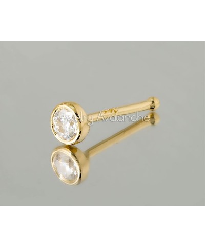 Solid 14Kt White/Yellow Gold Bezel Set Moissanite Ball-end Nose Stud - 22G Nose Bone Stud - April Birthstone Nose Ring Stud Y...