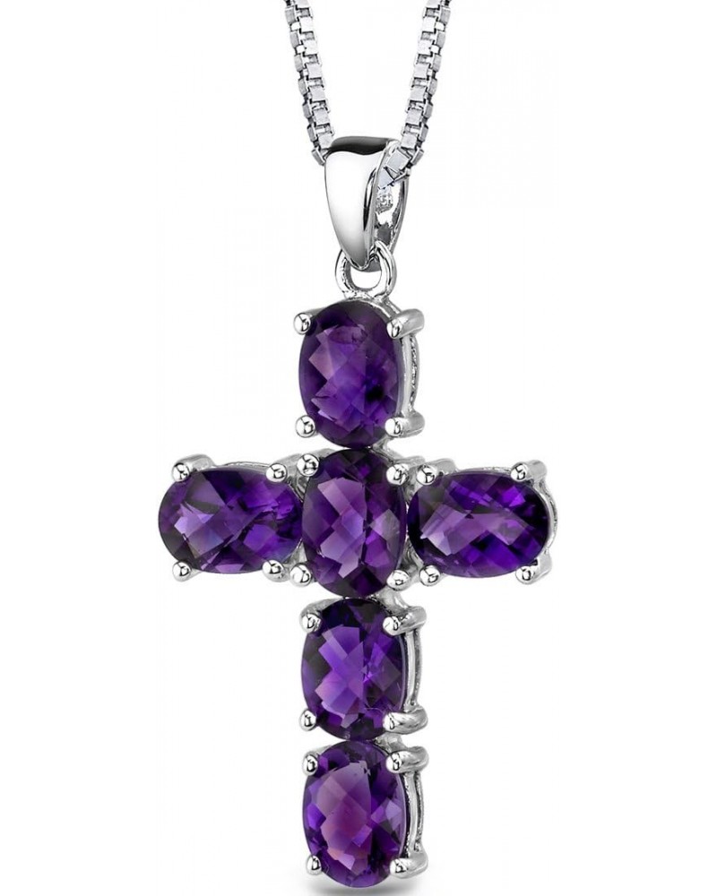 Amethyst Cross Pendant Necklace for Women 925 Sterling Silver, Natural Gemstone Birthstone, 4.50 Carats total Oval Shape, wit...