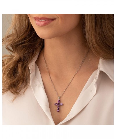 Amethyst Cross Pendant Necklace for Women 925 Sterling Silver, Natural Gemstone Birthstone, 4.50 Carats total Oval Shape, wit...