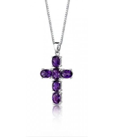 Amethyst Cross Pendant Necklace for Women 925 Sterling Silver, Natural Gemstone Birthstone, 4.50 Carats total Oval Shape, wit...