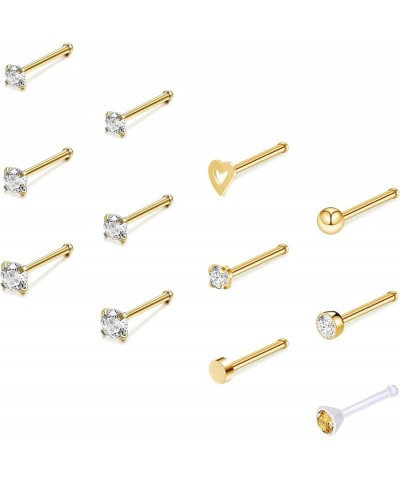 12Pcs 20G Nose Studs Rings - Surgical Steel L Shape Nose Bone Nose Screw CZ Nostril Piercing Jewelry for Women Gold,Straight ...