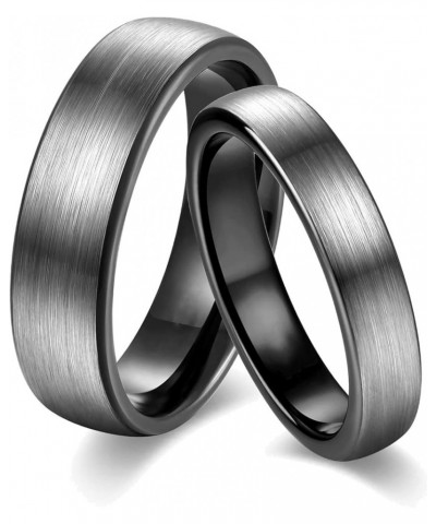 MZZJ Free Engraved Tungsten Carbide His Hers Couple Rings Brushed 6MM & 4MM Silver Black 2 Tone Domed Comfort Fit Engagement ...