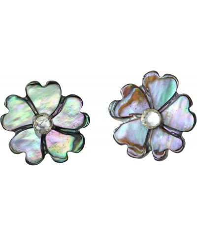 Sparkling Flower Blossom Abalone Shell with Inlaid Crystal Stud Earrings | Abalone Shell Earrings for Women | Crystals Stud E...