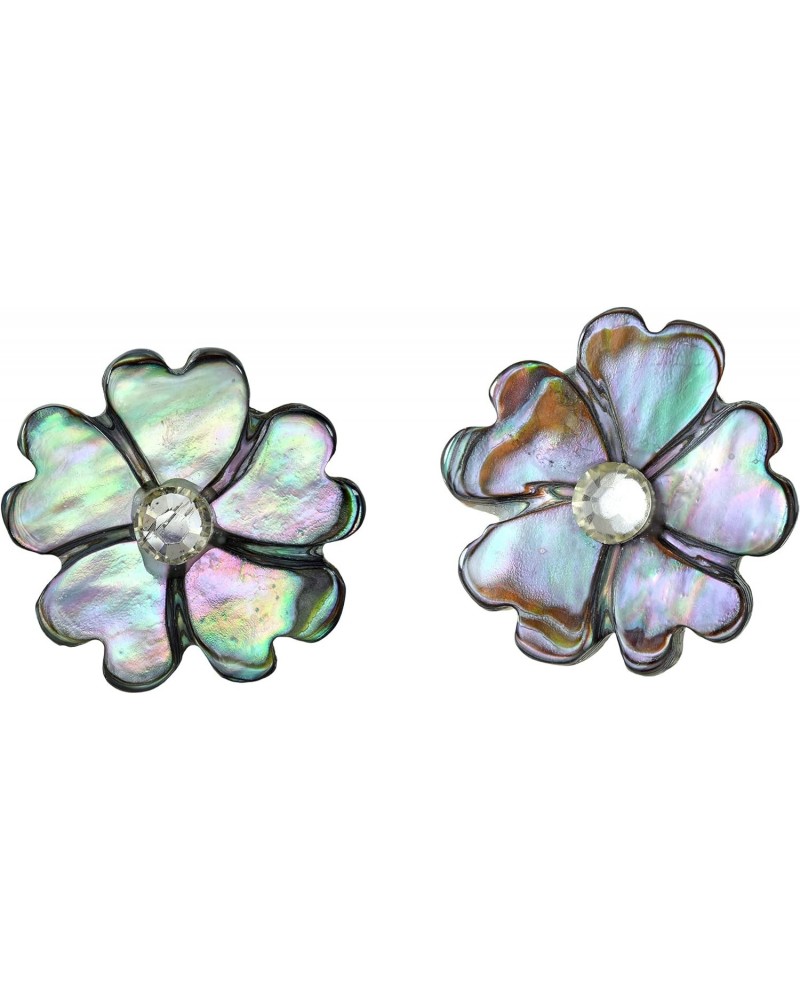 Sparkling Flower Blossom Abalone Shell with Inlaid Crystal Stud Earrings | Abalone Shell Earrings for Women | Crystals Stud E...