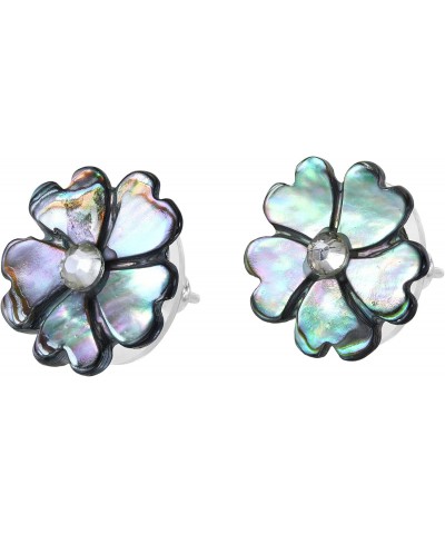 Sparkling Flower Blossom Abalone Shell with Inlaid Crystal Stud Earrings | Abalone Shell Earrings for Women | Crystals Stud E...