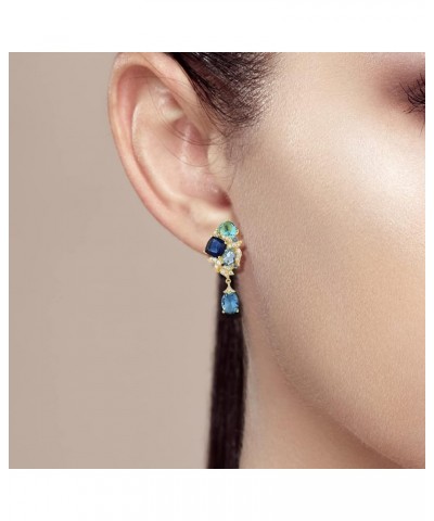 925 Sterling Silver Dangle Earrings Glass Drop Earrings for Women Blue-3 $26.31 Earrings