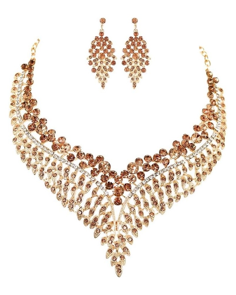 Crystal Jewelry Set for Women Gold Wedding Necklace Earrings Statement Costume Jewelry Set Prom Bride Dress for Women and Lad...