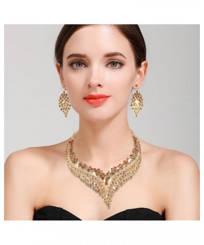 Crystal Jewelry Set for Women Gold Wedding Necklace Earrings Statement Costume Jewelry Set Prom Bride Dress for Women and Lad...