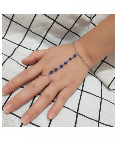 Hand Made Natural Agate Stone Slave Finger Ring Hand Bracelet Stainless Steel 6.5 Inch Blue $7.00 Bracelets