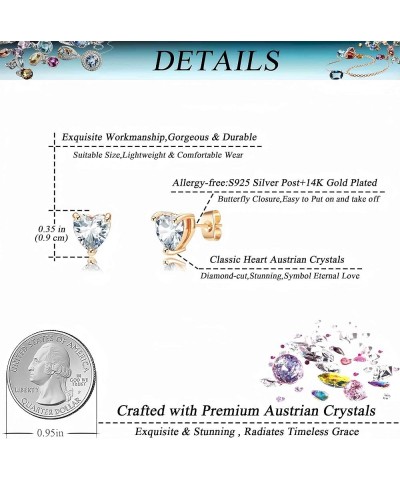 Heart Austrian Crystal Stud Earrings for Women Fashion 925 Sterling Silver Hypoallergenic Jewelry Clear White $9.45 Earrings