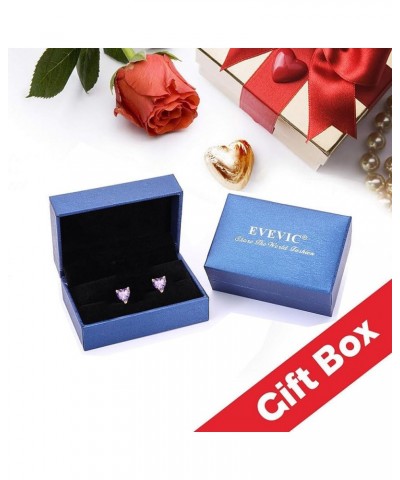 Heart Austrian Crystal Stud Earrings for Women Fashion 925 Sterling Silver Hypoallergenic Jewelry Clear White $9.45 Earrings