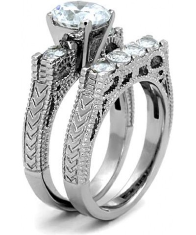 His and Her Stainless Steel 2.95 Carat Cubic Zirconia Bridal Set and Men's Titanium Wedding Band Women's Size 07 Men's Size 1...