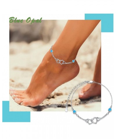 Anklet/Bracelet for Women Valentine's Day Gifts Sterling Silver Birthstone Jewelry Cubic Zirconia Double Heart Birthstone Ank...