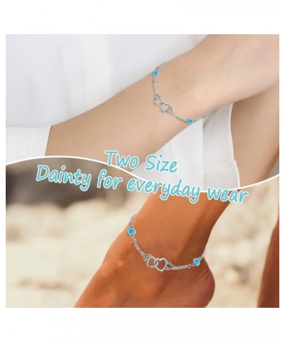 Anklet/Bracelet for Women Valentine's Day Gifts Sterling Silver Birthstone Jewelry Cubic Zirconia Double Heart Birthstone Ank...