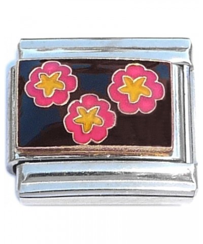 Pink and Yellow Flowers on Black Italian Charm $7.77 Bracelets