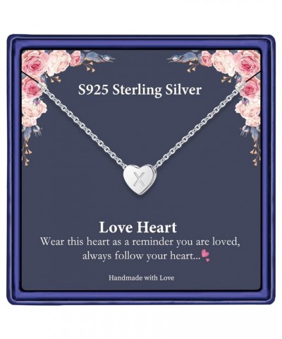 S925 Sterling Silver Heart Initial Necklaces, Dainty Silver Heart Initial Necklaces for Girls Women Heart Pendant Tiny Letter...