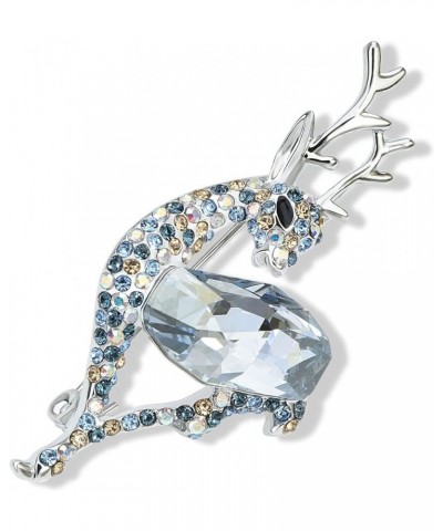 Gorgeous Crystal Sika Deer Brooch Pins Blue Crystal Rhinestone Animal Lapel Pin Breastpin pendant Jewelry for Women Blue Deer...