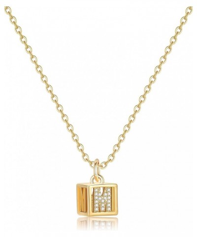 3D Square Initial Necklace for Women, 14K Gold Plated Cubic Zirconia Geometric Pendant A-Z Letter Necklace, Dainty Gold Neckl...