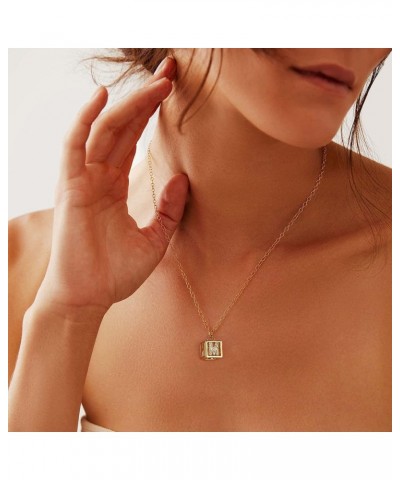 3D Square Initial Necklace for Women, 14K Gold Plated Cubic Zirconia Geometric Pendant A-Z Letter Necklace, Dainty Gold Neckl...