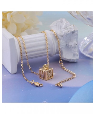 3D Square Initial Necklace for Women, 14K Gold Plated Cubic Zirconia Geometric Pendant A-Z Letter Necklace, Dainty Gold Neckl...