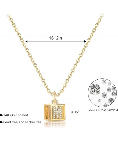 3D Square Initial Necklace for Women, 14K Gold Plated Cubic Zirconia Geometric Pendant A-Z Letter Necklace, Dainty Gold Neckl...