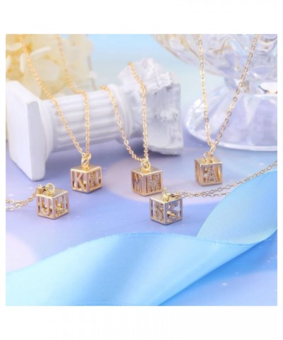 3D Square Initial Necklace for Women, 14K Gold Plated Cubic Zirconia Geometric Pendant A-Z Letter Necklace, Dainty Gold Neckl...