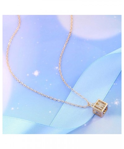 3D Square Initial Necklace for Women, 14K Gold Plated Cubic Zirconia Geometric Pendant A-Z Letter Necklace, Dainty Gold Neckl...