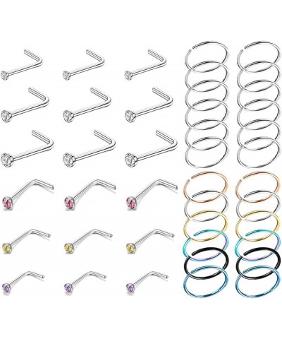 3 Sets of Nose Rings Studs and Hoops for Women Men, Hypoallergenic Surgical Stainless Steel Straight/L/Screw Shaped Nose Stud...