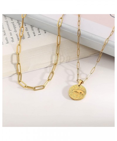 Dainty Zodiac Necklace for Women Zodiac Sign Necklaces 18k Real Gold Plated Paperclip Link Chain Necklaces Layered Gold Neckl...