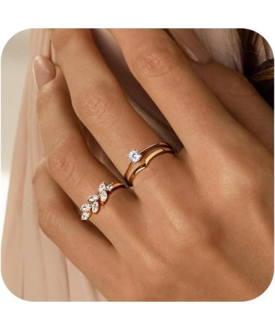 Gold Rings for Women,Dainty Ring Set 14k Gold Plated Simple Stackable Rings Non Tarnish Cubic Zirconia Wedding Bands for Wome...