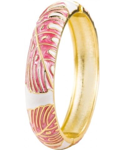 Hawaiian Monstera Luau Leaves Hinged Clasp Fashion Enamel Bangle Bracelet Pink $12.74 Bracelets